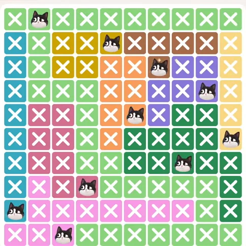 Meowdoku Level 233 solved board with every cat placed