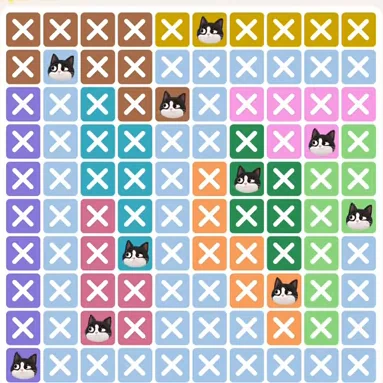 Meowdoku Level 235 solved board with every cat placed