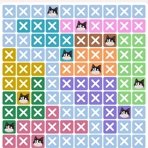 Meowdoku Level 238 solved board with every cat placed