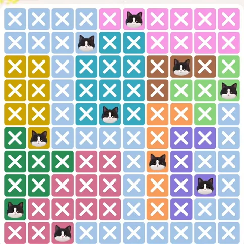 Meowdoku Level 239 solved board with every cat placed