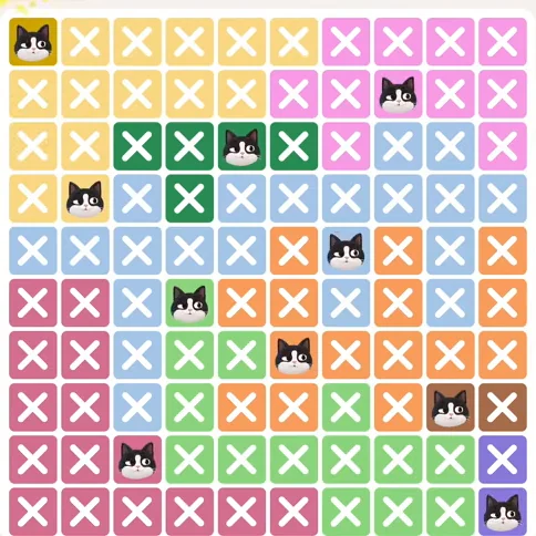 Meowdoku Level 240 solved board with every cat placed