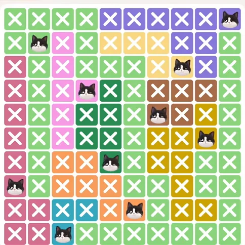 Meowdoku Level 242 solved board with every cat placed