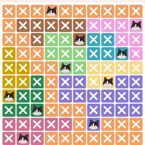 Meowdoku Level 243 solved board with every cat placed