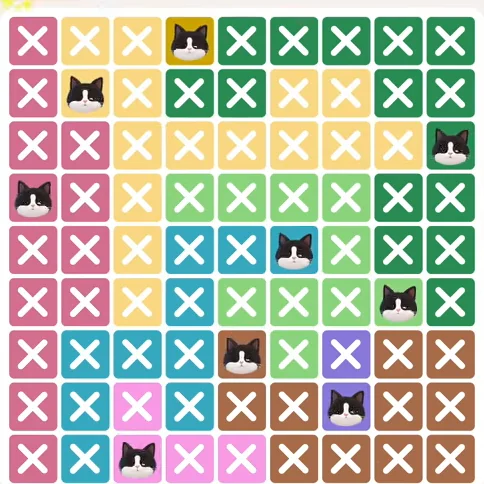 Meowdoku Level 247 solved board with every cat placed