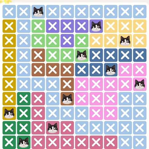 Meowdoku Level 249 solved board with every cat placed