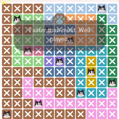 Meowdoku Level 250 solved board with every cat placed