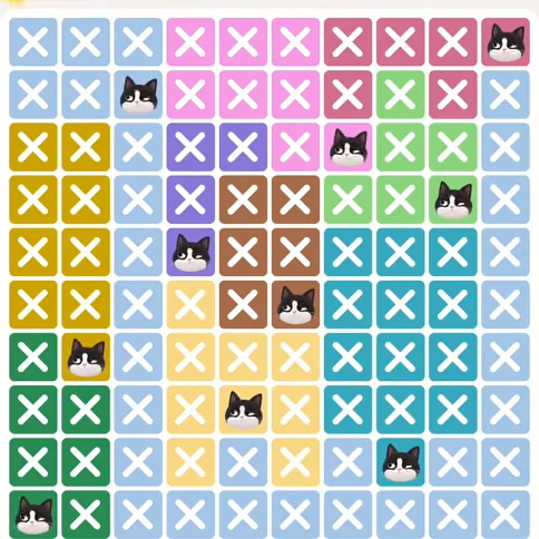 Meowdoku Level 252 solved board with every cat placed