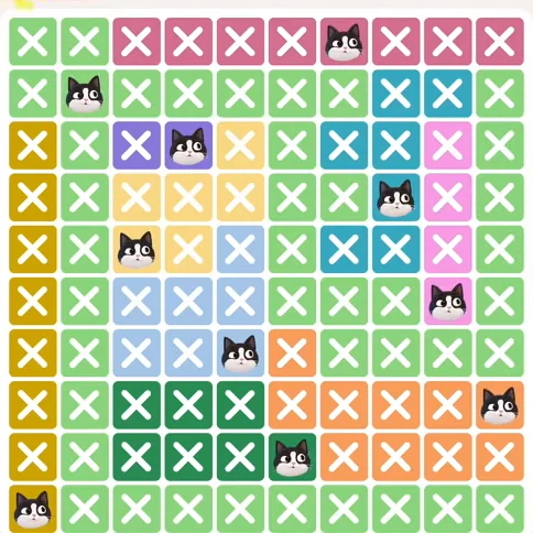 Meowdoku Level 255 solved board with every cat placed
