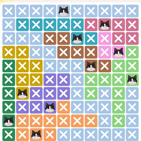 Meowdoku Level 256 solved board with every cat placed