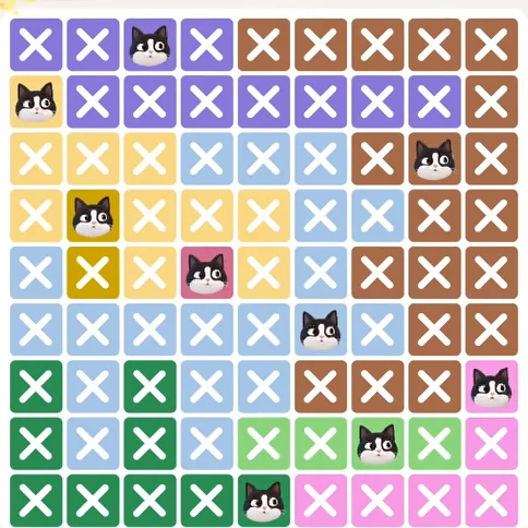 Meowdoku Level 257 solved board with every cat placed