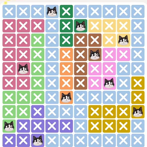 Meowdoku Level 258 solved board with every cat placed