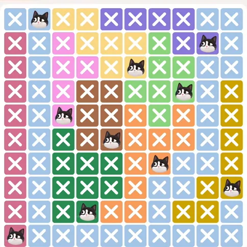 Meowdoku Level 259 solved board with every cat placed