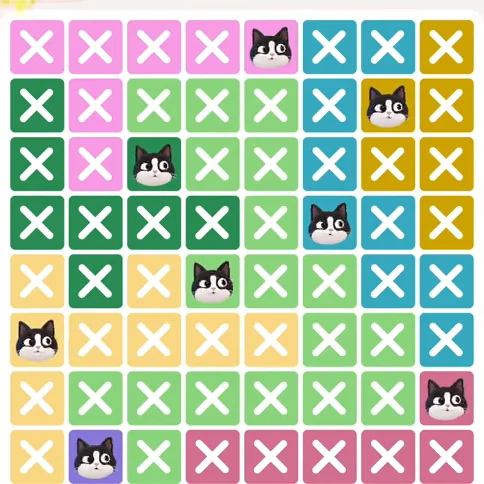 Meowdoku Level 261 solved board with every cat placed