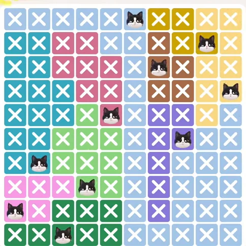 Meowdoku Level 262 solved board with every cat placed