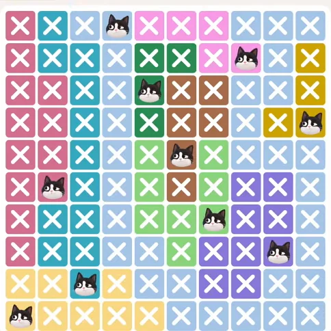 Meowdoku Level 263 solved board with every cat placed