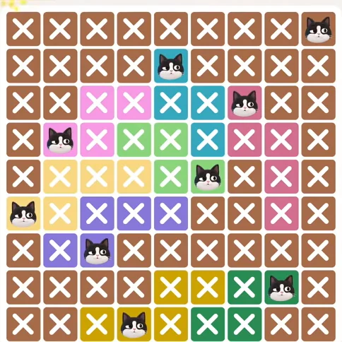Meowdoku Level 264 solved board with every cat placed