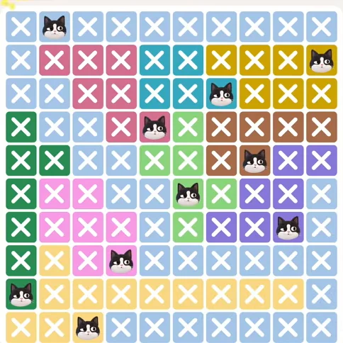 Meowdoku Level 265 solved board with every cat placed
