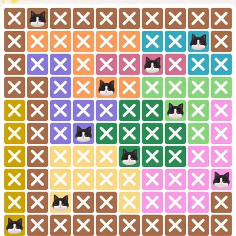 Meowdoku Level 266 solved board with every cat placed