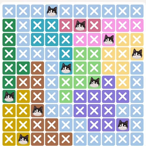 Meowdoku Level 272 solved board with every cat placed