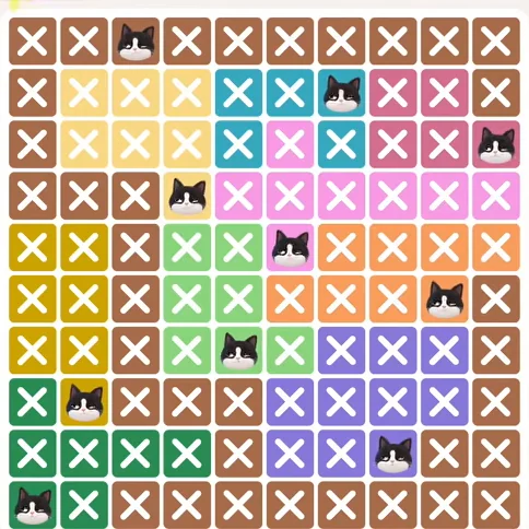 Meowdoku Level 275 solved board with every cat placed