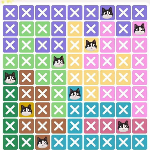 Meowdoku Level 277 solved board with every cat placed