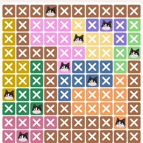 Meowdoku Level 278 solved board with every cat placed