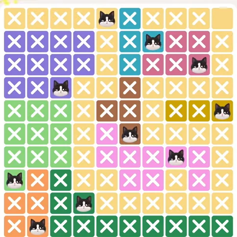 Meowdoku Level 279 solved board with every cat placed