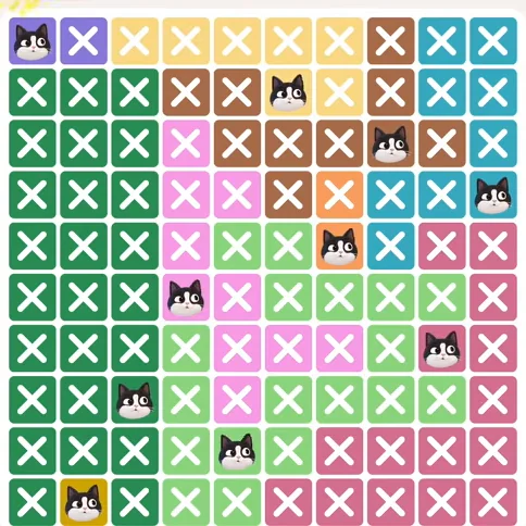 Meowdoku Level 280 solved board with every cat placed
