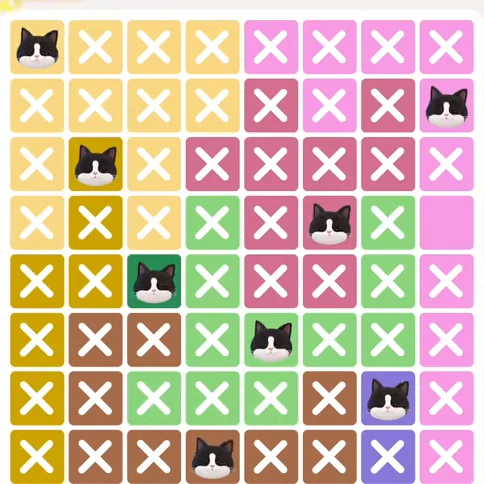 Meowdoku Level 281 solved board with every cat placed