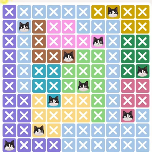 Meowdoku Level 283 solved board with every cat placed