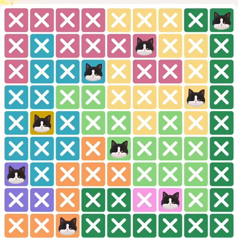 Meowdoku Level 284 solved board with every cat placed