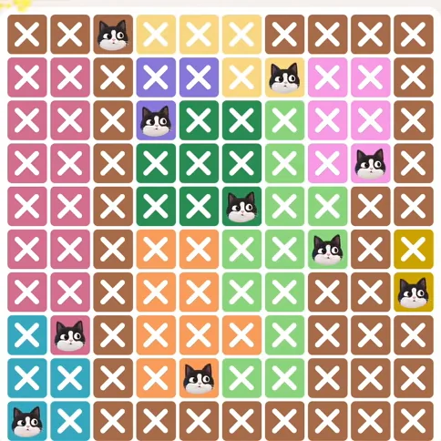 Meowdoku Level 285 solved board with every cat placed