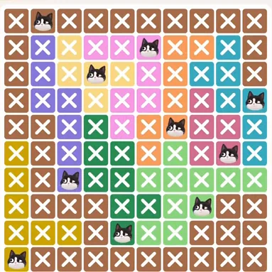 Meowdoku Level 286 solved board with every cat placed