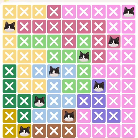 Meowdoku Level 287 solved board with every cat placed