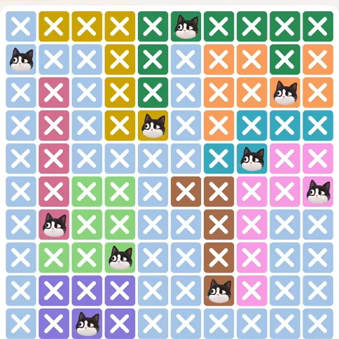 Meowdoku Level 288 solved board with every cat placed