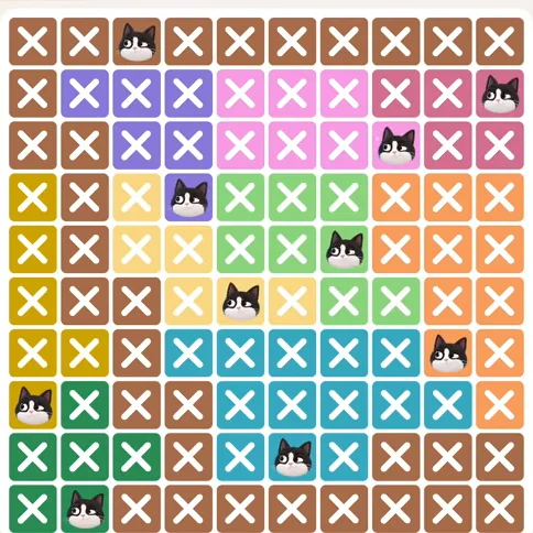 Meowdoku Level 289 solved board with every cat placed