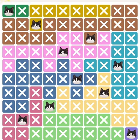 Meowdoku Level 290 solved board with every cat placed