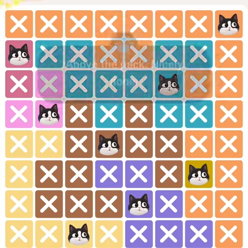 Meowdoku Level 291 solved board with every cat placed
