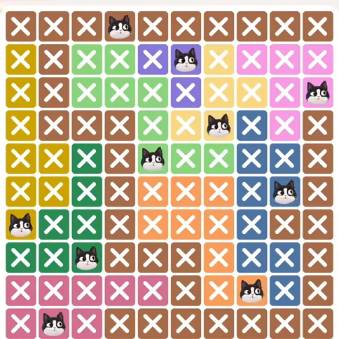 Meowdoku Level 293 solved board with every cat placed