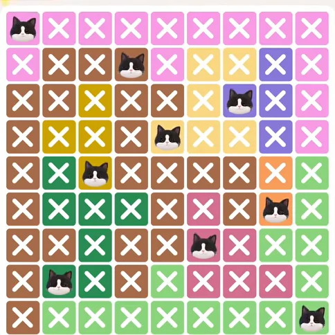 Meowdoku Level 294 solved board with every cat placed