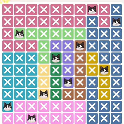 Meowdoku Level 295 solved board with every cat placed