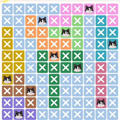 Meowdoku Level 298 solved board with every cat placed
