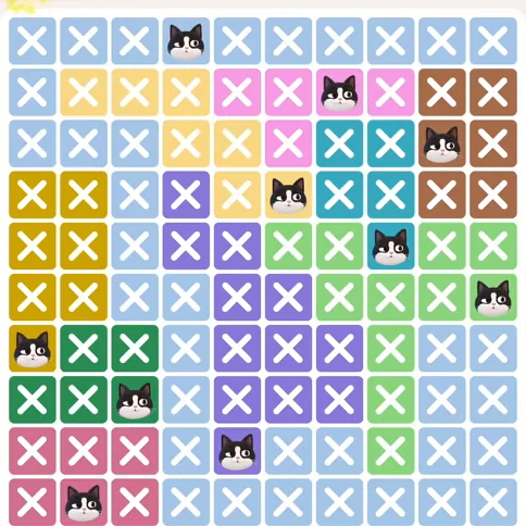 Meowdoku Level 299 solved board with every cat placed