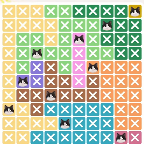 Meowdoku Level 300 solved board with every cat placed