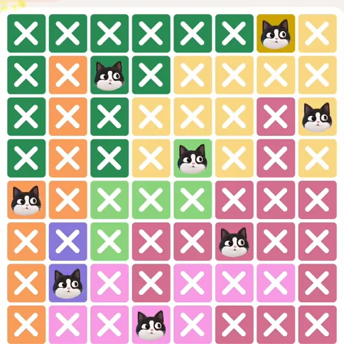 Meowdoku Level 301 solved board with every cat placed