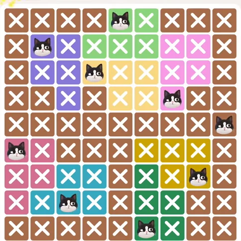 Meowdoku Level 304 solved board with every cat placed