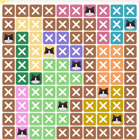 Meowdoku Level 305 solved board with every cat placed