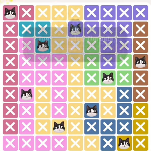 Meowdoku Level 307 solved board with every cat placed