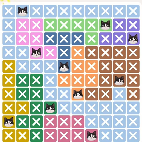 Meowdoku Level 308 solved board with every cat placed