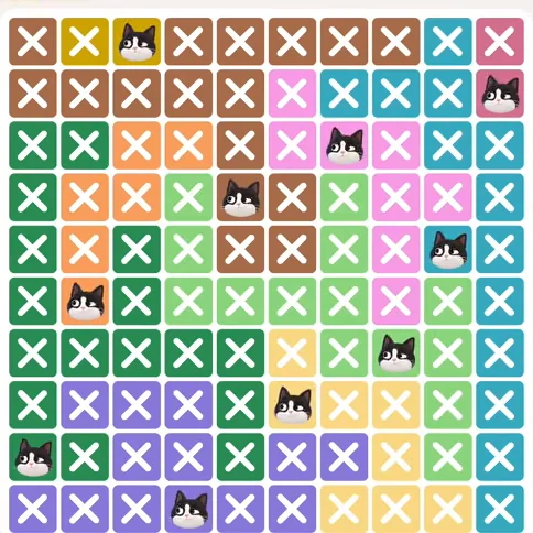 Meowdoku Level 309 solved board with every cat placed